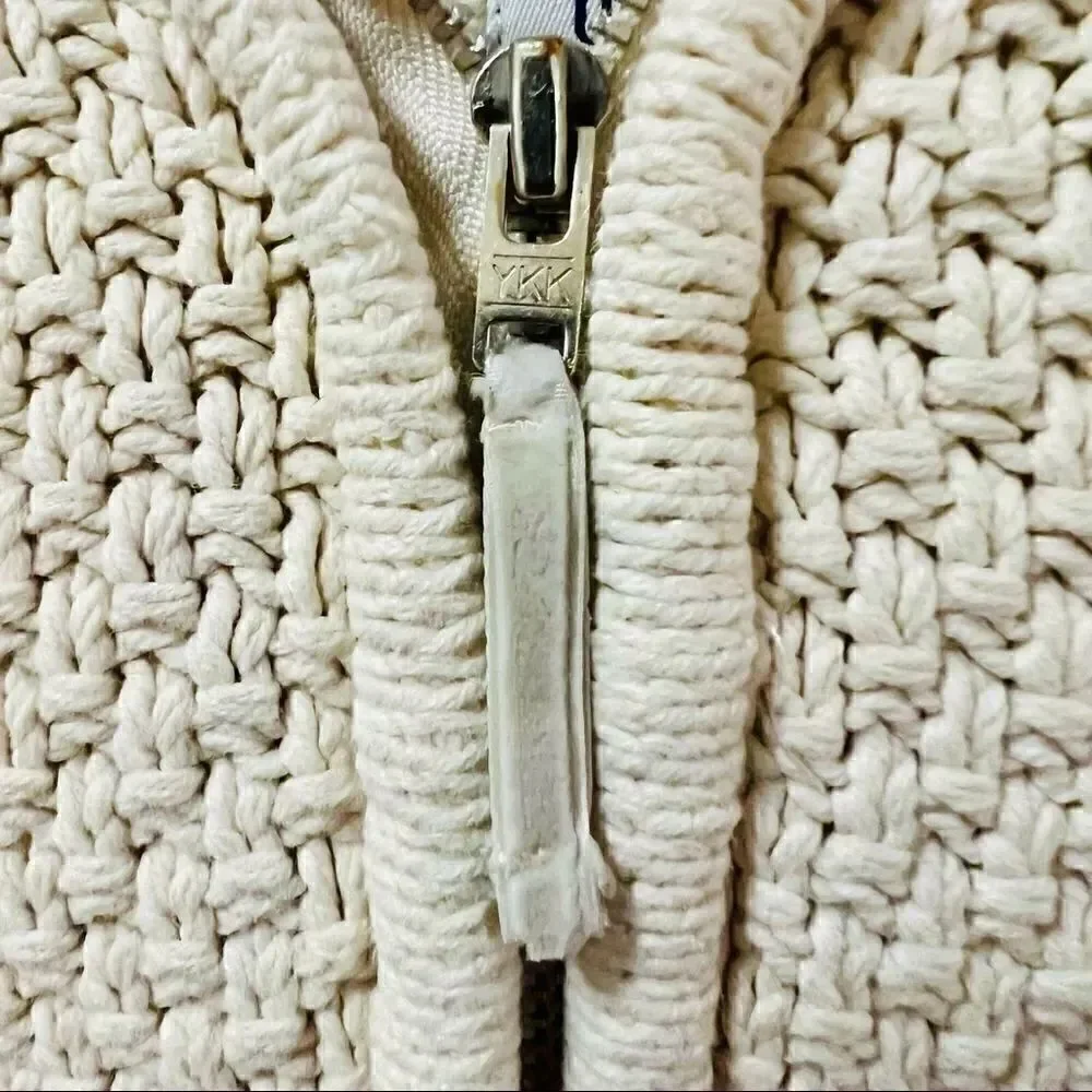 Baby Gap cream white cable knit full zip fleece lined hood sweater jacket coat 4